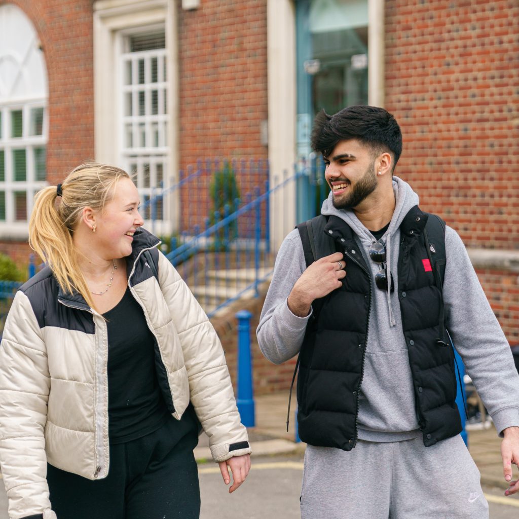 students walking home from college