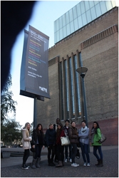 students stood outside of school building