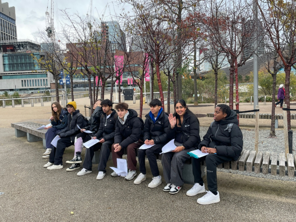 students on a bench