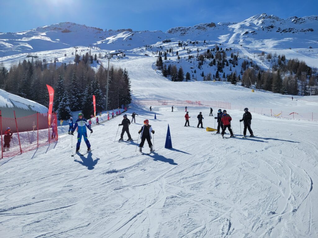 students on the ski slopes